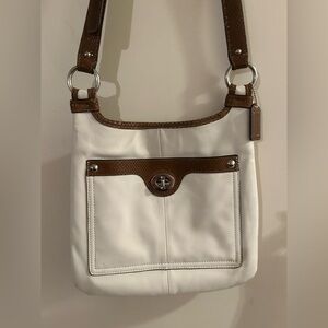 Authentic Coach Penelope Leather Cream & Brown Snakeskin Patterned Crossbody Bag